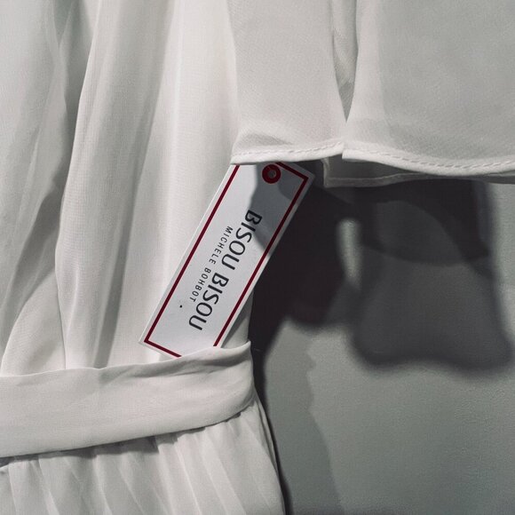 BISOU BISOU Off White Chiffon Off shoulder Pleated bottom Maxi long formal dress - Picture 2 of 7